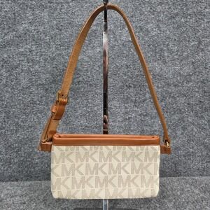 Michael Kors Brown Off White Genuine Leather Signature Logo Belt Bag Fanny Pack